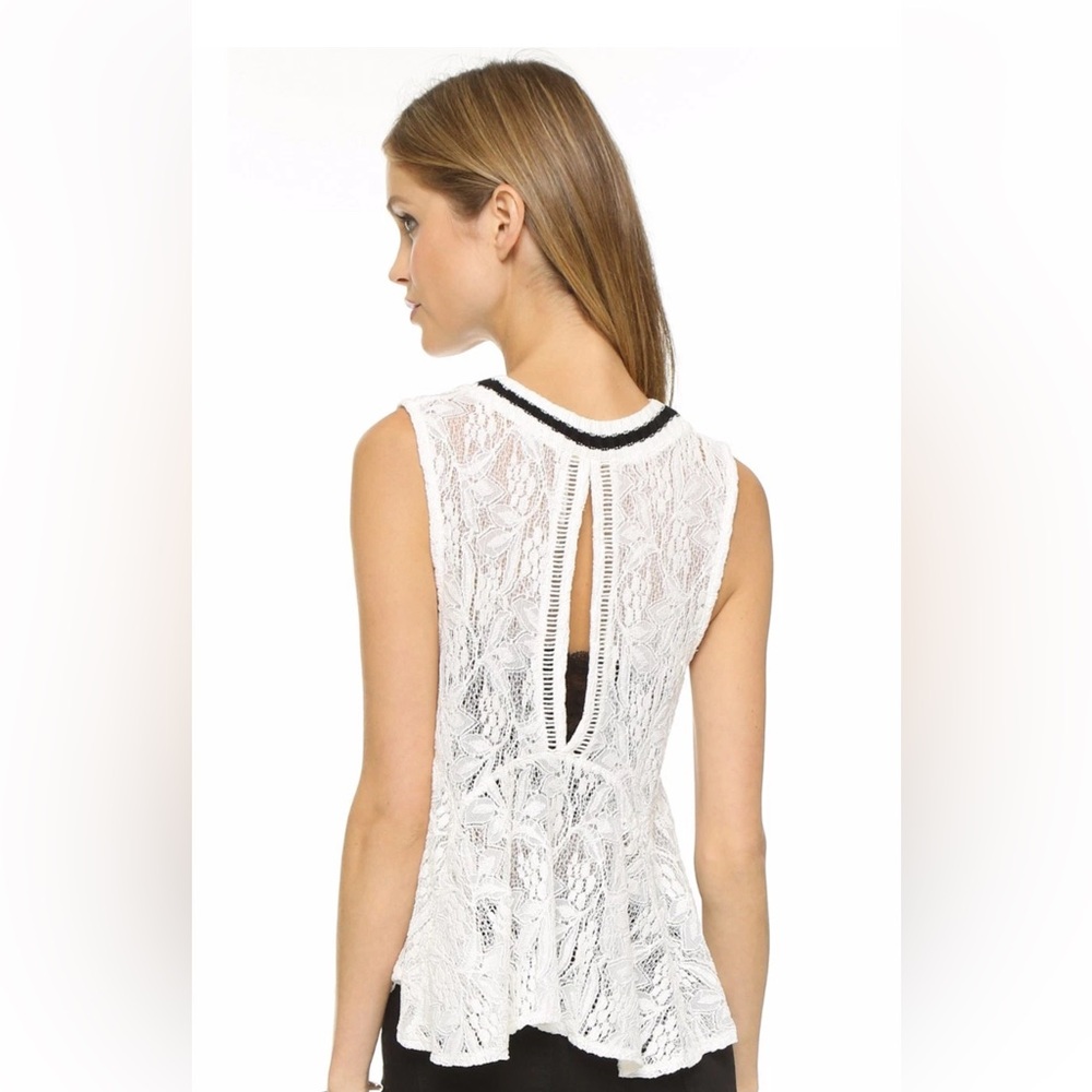 Free People Maisie Tank Top White Size Medium knit trim back keyhole